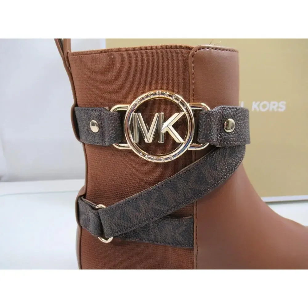Michael Kors Rory Flat Bootie Ankle Boots MK Logo Hardware Luggage Size 8